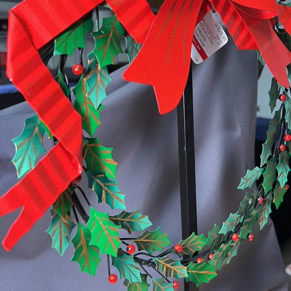 Ashland Mistletoe Wall Metal Wreath with Red Bow